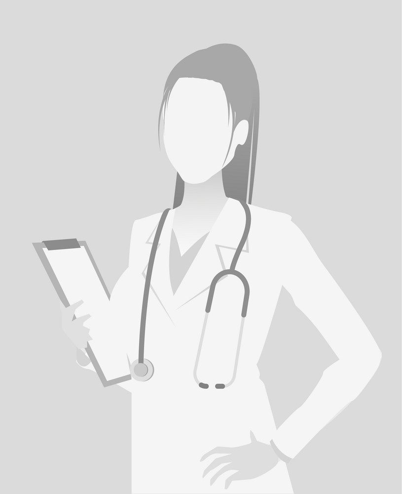 Default placeholder doctor half-length portrait photo avatar.  Gray color